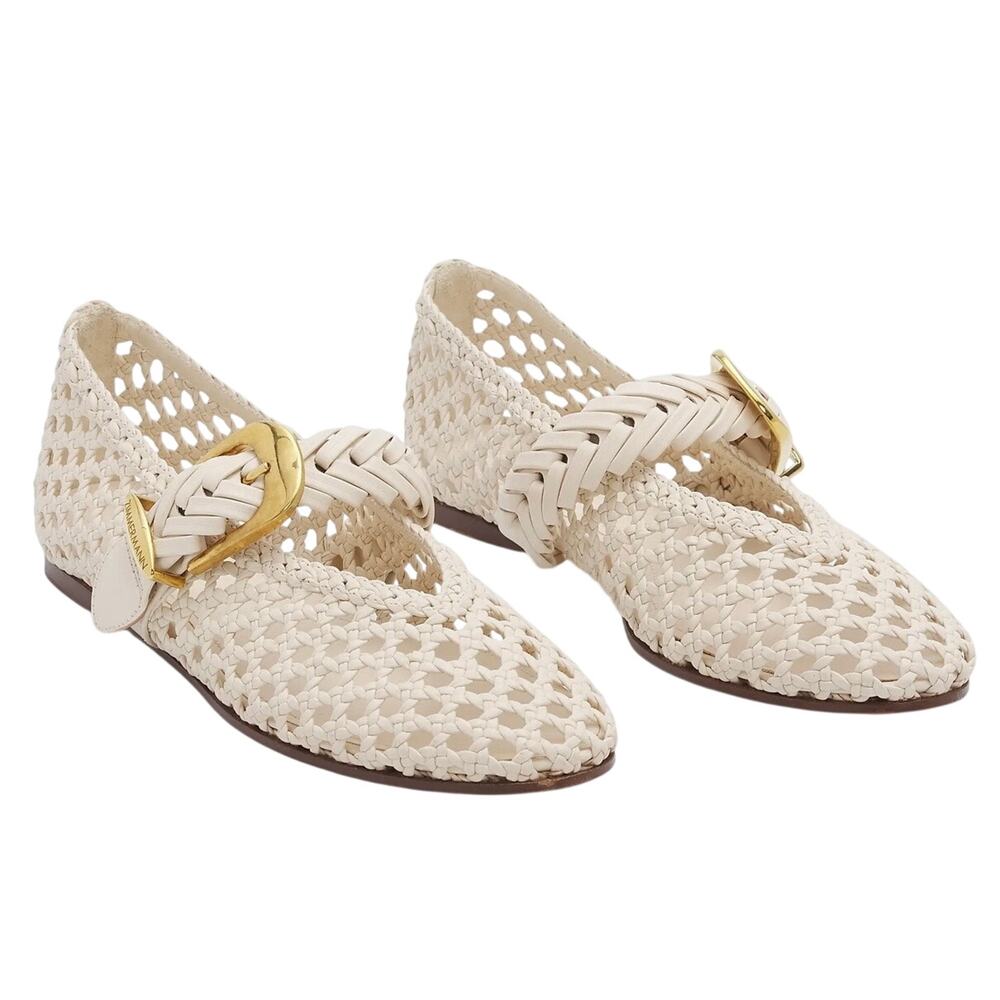 Zimmermann Alchemy Woven Leather Ballet Mary Jane Flats in Milk Size 36/US 6